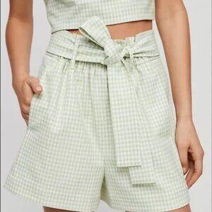 Aritzia | Wilfred Gelas Green Gingham Check Paperbag Shorts | 4